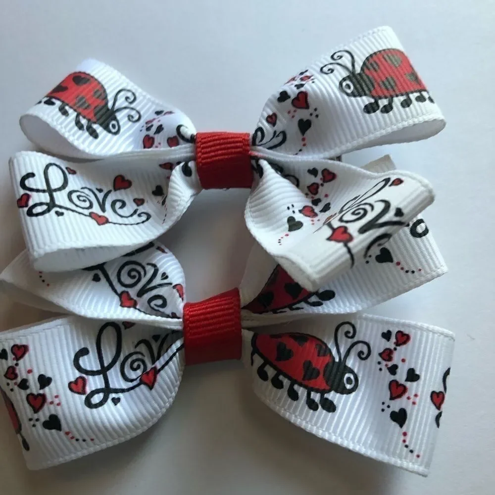 Bow pair hair bows accessories Love bug ladybug